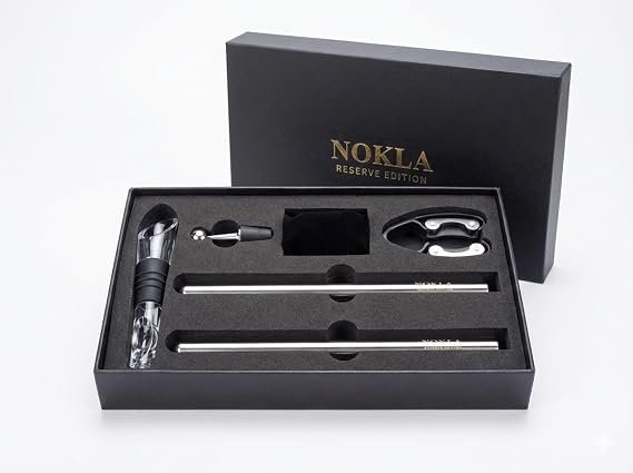 Enfriador de Vino Premium – Set Regalo con Barras Enfriadoras de Acero Inoxidable, Vertedor Antigoteo y Cortacápsulas