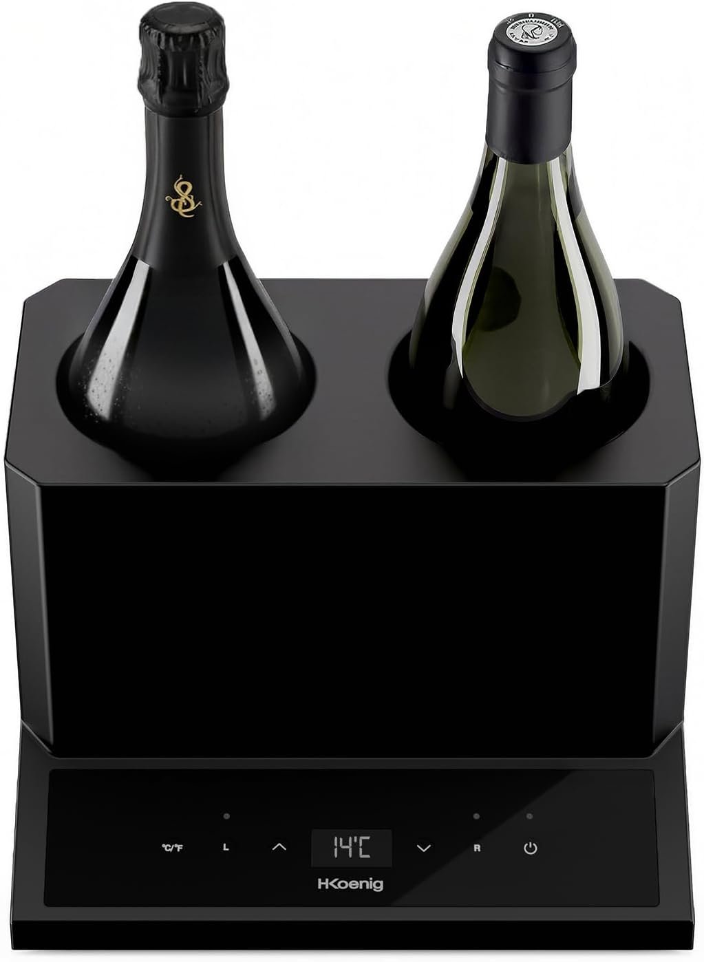 Enfriador de Vino LVX28 para 2 Botellas, Vino Blanco, Tinto, Rosado, Compatible con Botellas de Hasta 9cm de Diámetro, Temperatura Regulable 5 a 18 °C, Control Digital, Termoeléctrico, 87W
