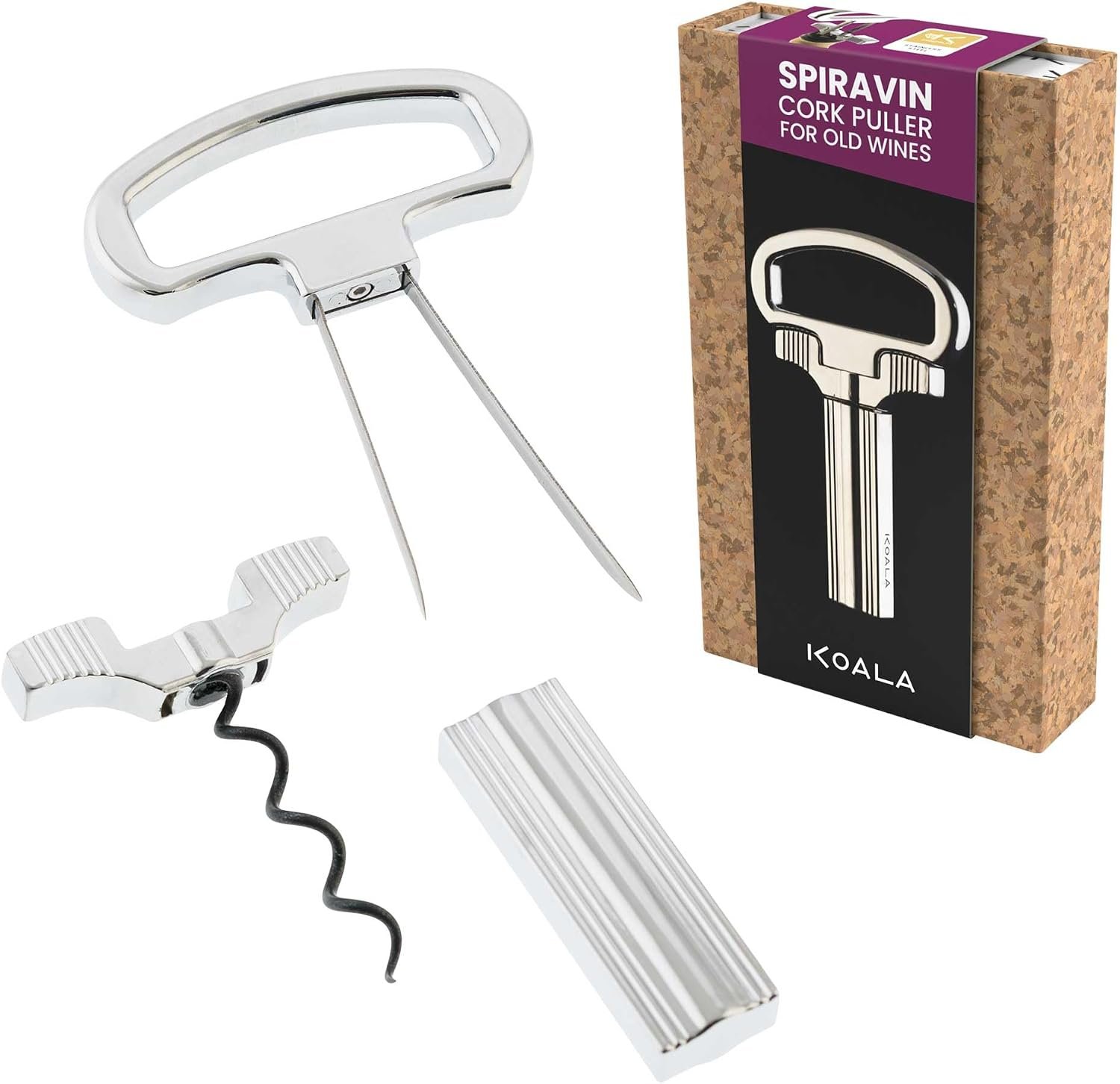 Sacacorchos Profesional para Vinos Antiguos, Extrae Corchos Frágiles sin Romperlos, Sistema de Láminas y Espiral de Precisión, Acero Inoxidable