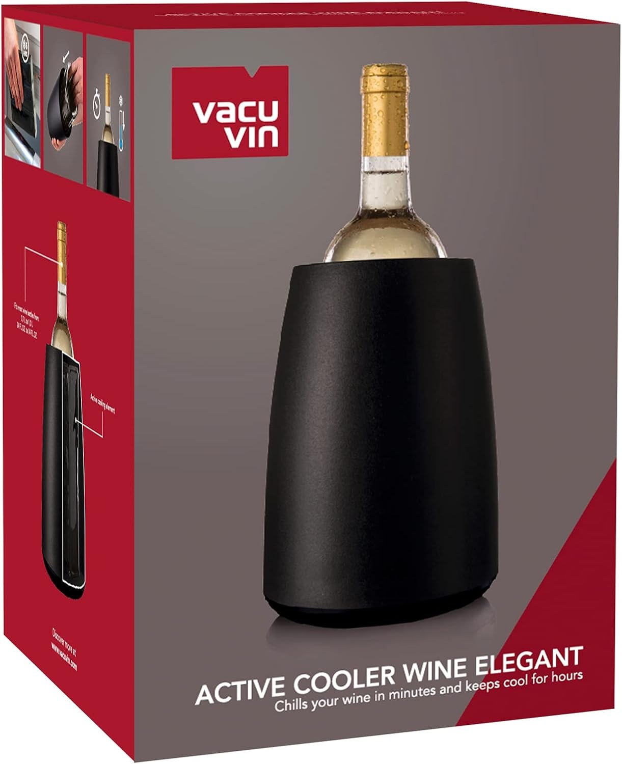 Vacu Vin Enfriador de Vino en Acero Inoxidable - Enfriador de Botellas Reutilizable para Botellas Estándar - Color Negro