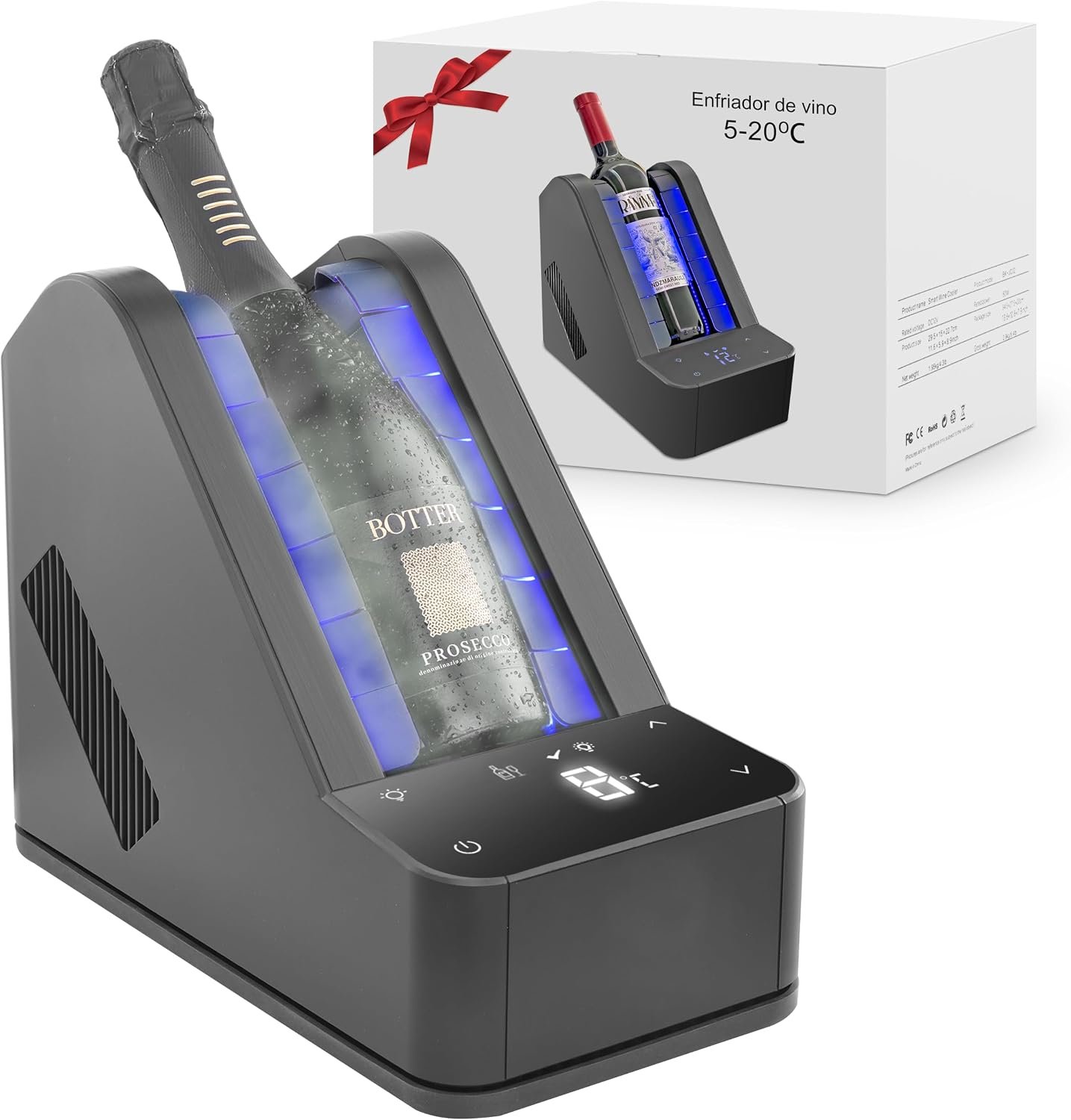Enfriador de vino termoeléctrico 750 ml, sin compresor ni refrigerante, refrigeración de precisión 24 horas para vino rojo/blanco/champán, idea de regalo