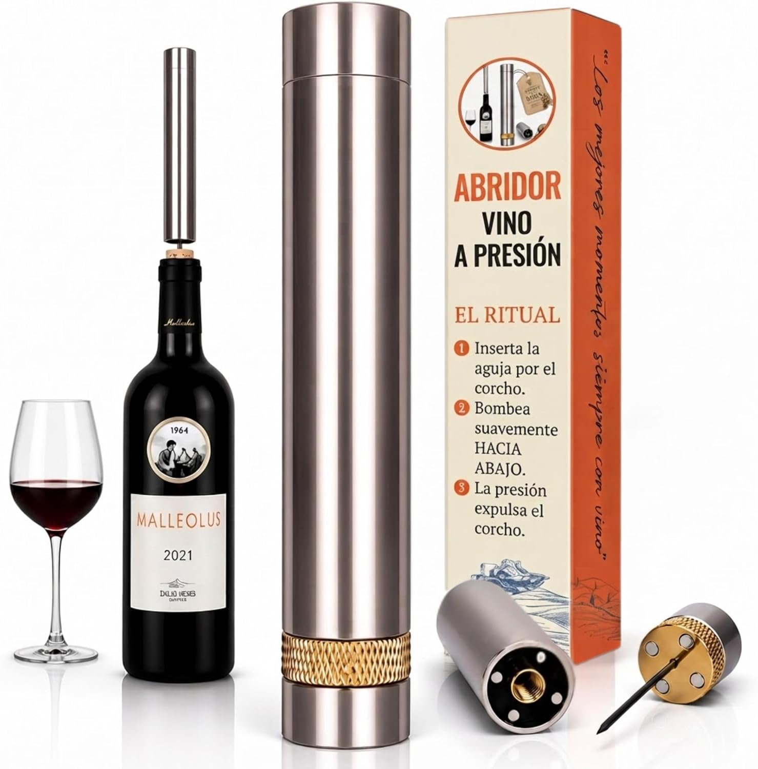Sacacorchos Aire Presión Profesional Acero Inoxidable Abrebotellas Premium Regalo Hombre Original Accesorio Vino Tinto Fácil Uso Sin Esfuerzo Elegante Abridor Botellas Regalo compañeros trabajo